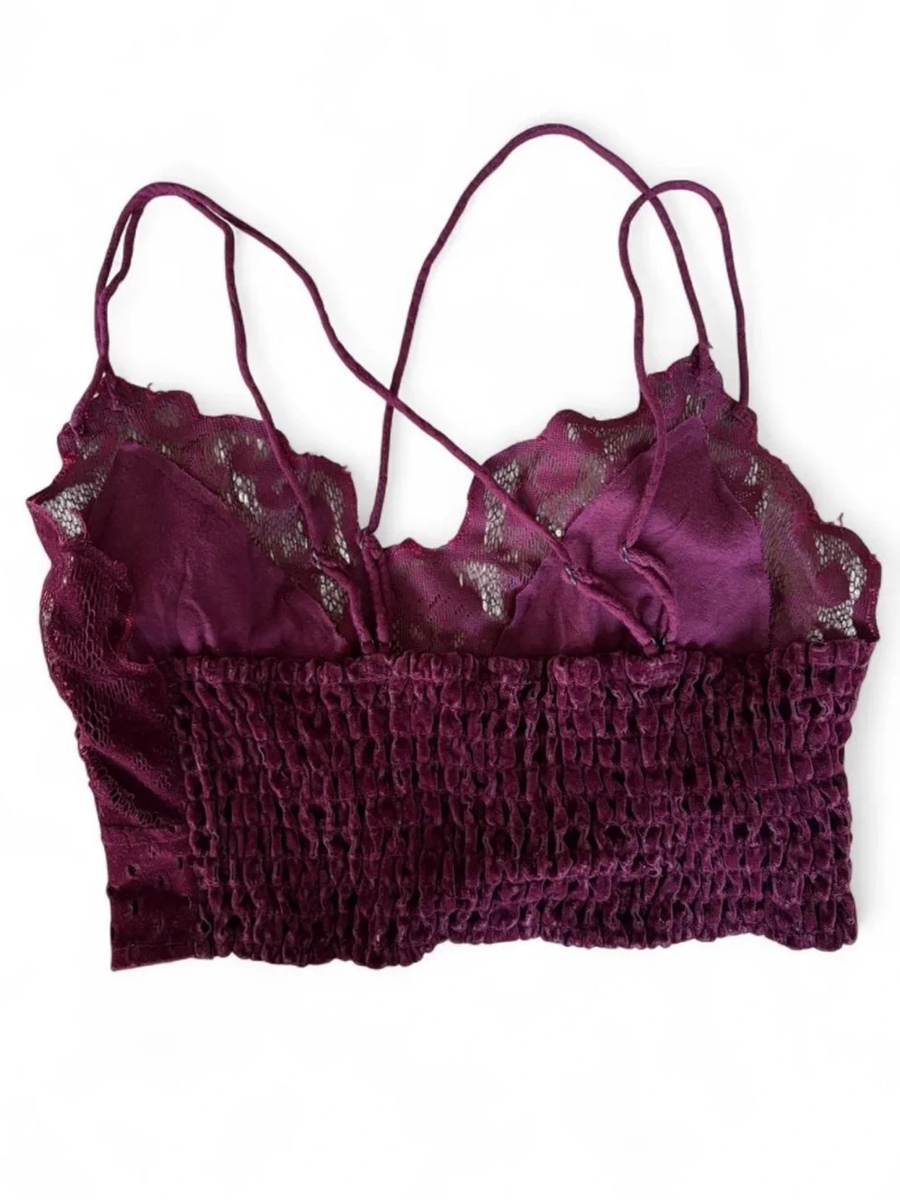 Free People Madonna Wine Red Lace Bralette with Strappy Back Burgundy
